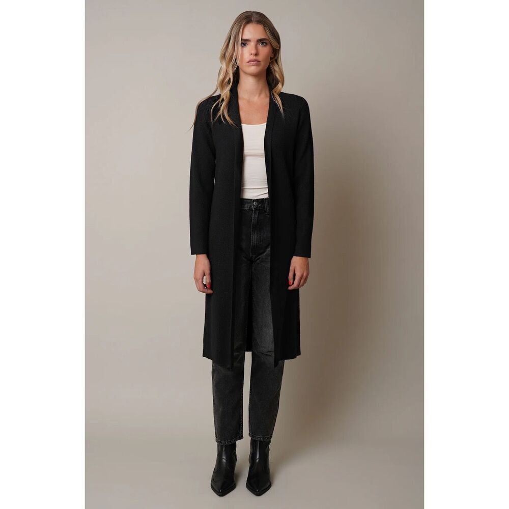 Cyrus Black Long Open Front Cardigan